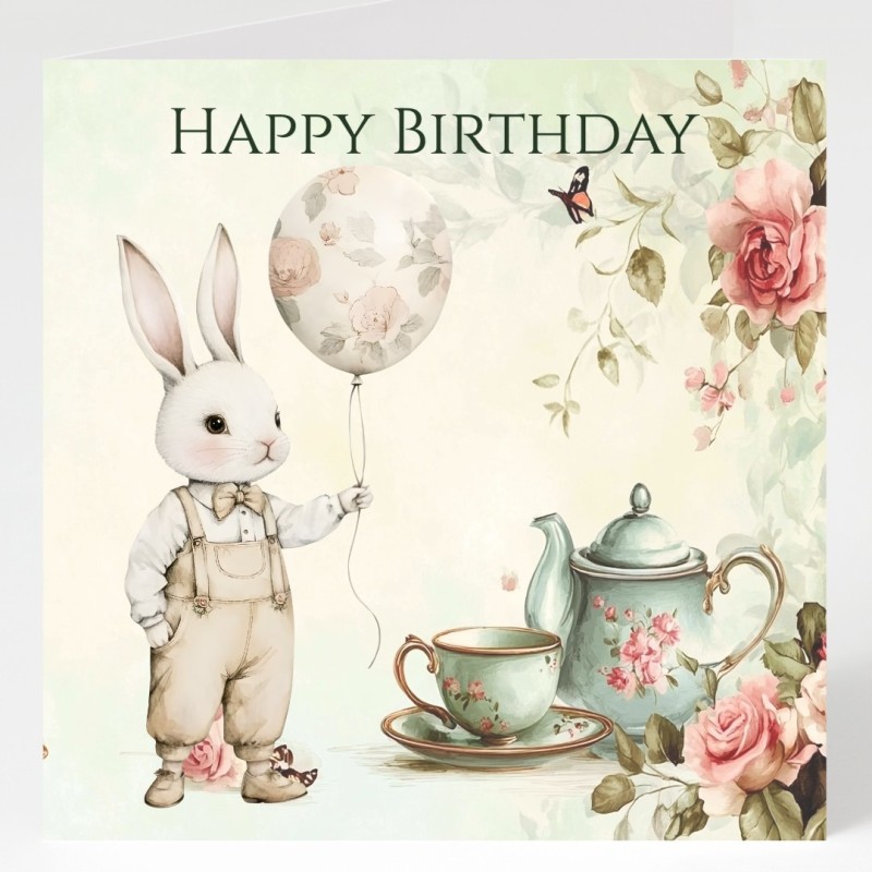 Rabbit Birthday Card & Matching Gift Tag/ Whimsical, Peter Rabbit Style, Bunny