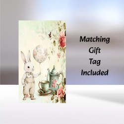 Rabbit Birthday Card & Matching Gift Tag/ Whimsical, Peter Rabbit Style, Bunny
