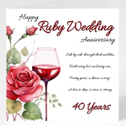 Ruby Wedding Anniversary Card/ For him, For her, Romantic, 40 Years