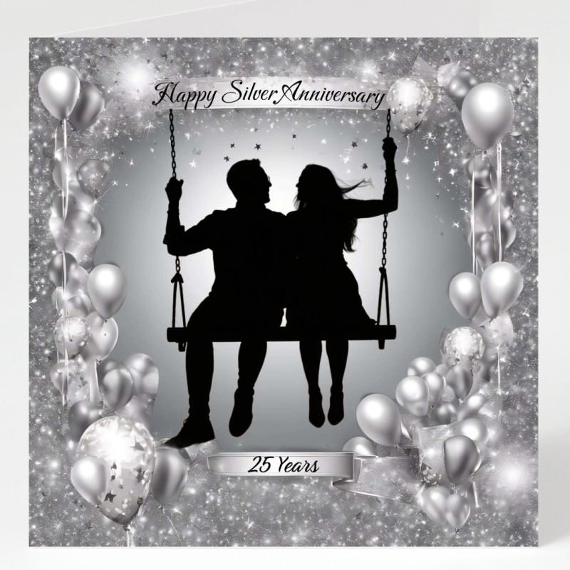 Silver Wedding Anniversary Card/ For him, For her, Romantic, 25 Years