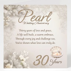 Pearl Wedding Anniversary Card/ For him, For her, Romantic, 30 Years