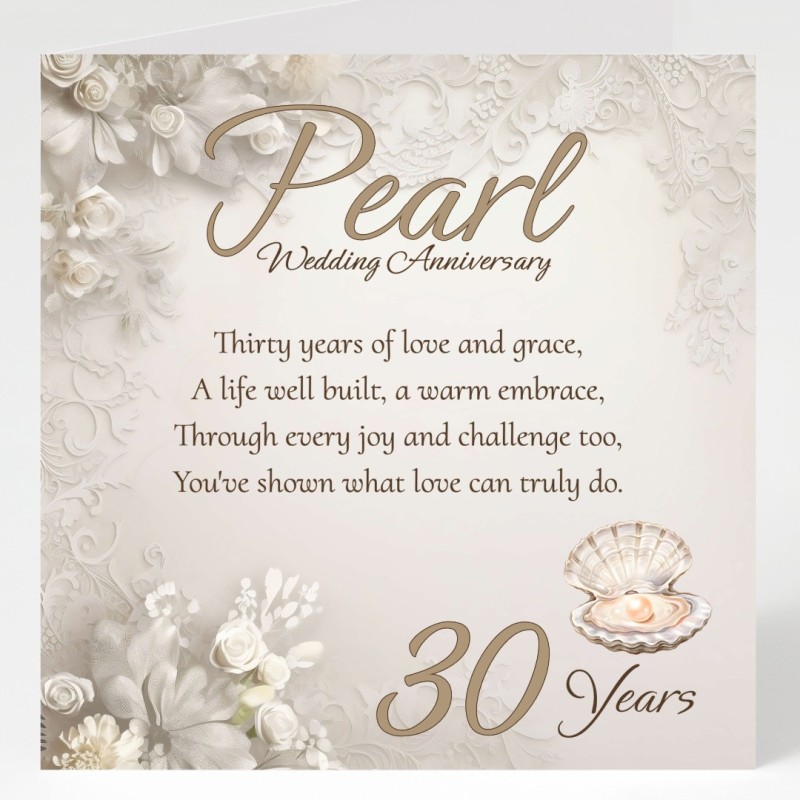 Pearl Wedding Anniversary Card/ For him, For her, Romantic, 30 Years