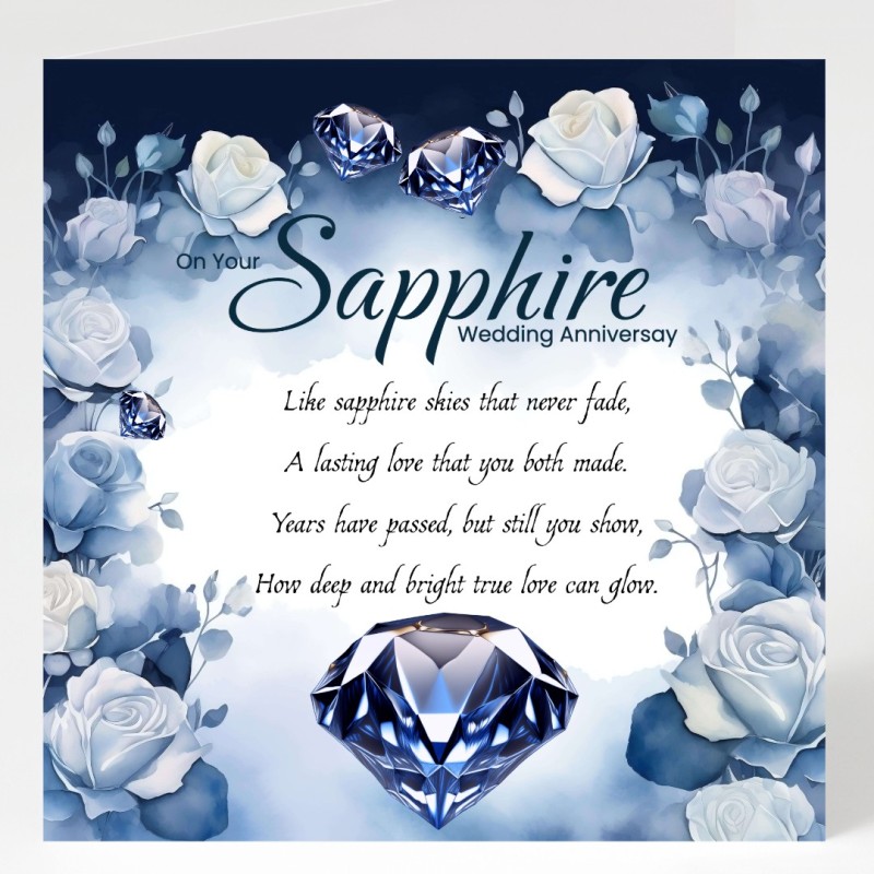 Sapphire Wedding Anniversary Card/ For him, For her, Romantic, 45 Years