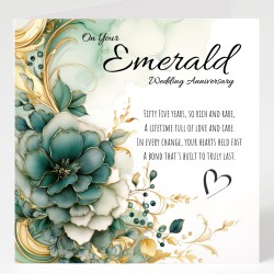 Emerald Wedding Anniversary Card & Gift Tag / For him, For her, Romantic, 55 Yrs