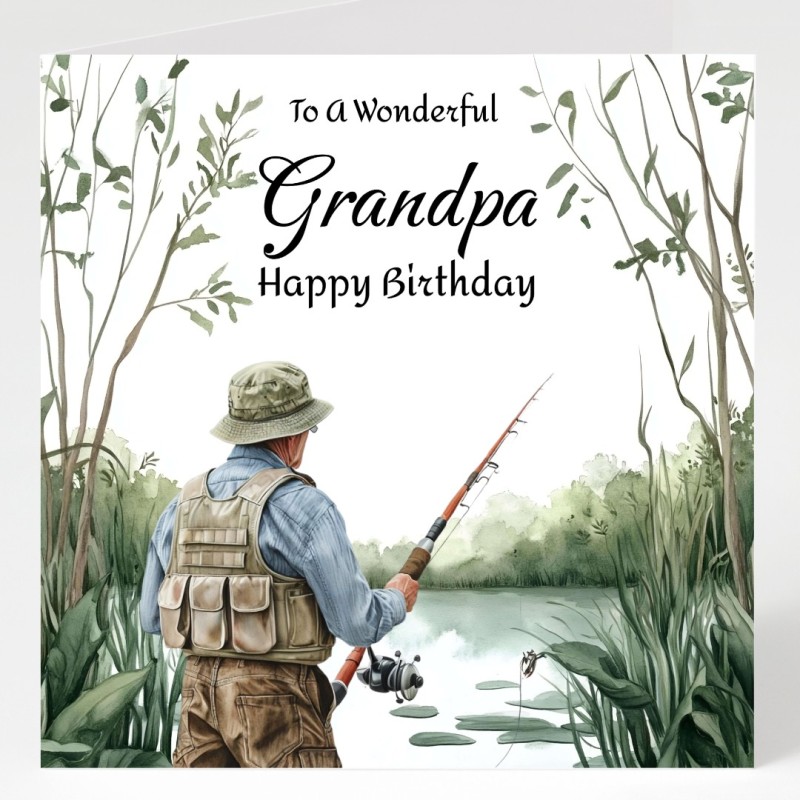 Grandpa Fishing Birthday Card with Matching Gift Tag /Fisherman, Angler, For Him