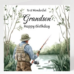 Grandson Fishing Birthday Card with Matching Gift Tag /Fisherman, Angler, Him