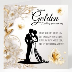 Golden Wedding Anniversary Card & Gift Tag / For him, For her, Romantic, 50 Yrs