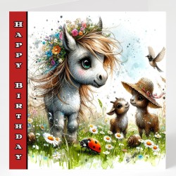 Birthday Card with Matching Gift Tag / Farm, Animals, Cute, For her, For Him