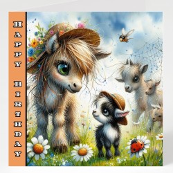 Birthday Card with Matching Gift Tag / Farm, Animals, Cute, For her, For Him