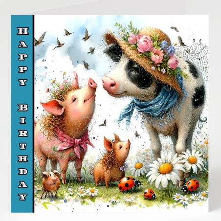 Birthday Card with Matching Gift Tag / Farm, Animals, Cute, For her, For Him