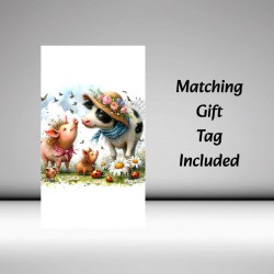 Birthday Card with Matching Gift Tag / Farm, Animals, Cute, For her, For Him