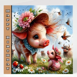 Birthday Card with Matching Gift Tag / Farm, Animals, Cute, For her, For Him