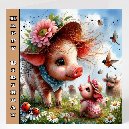 Birthday Card with Matching Gift Tag / Farm, Animals, Cute, For her, For Him