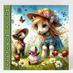 Birthday Card with Matching Gift Tag / Farm, Animals, Cute, For her, For Him
