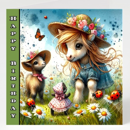 Birthday Card with Matching Gift Tag / Farm, Animals, Cute, For her, For Him
