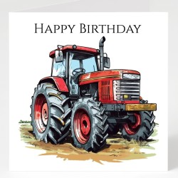 Tractor Birthday Card with Matching Gift Tag /Farm, Machine, Red Tractor,For Him