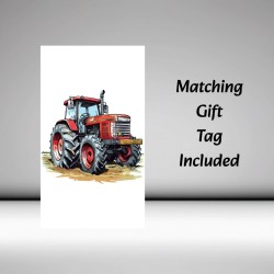 Tractor Birthday Card with Matching Gift Tag /Farm, Machine, Red Tractor,For Him
