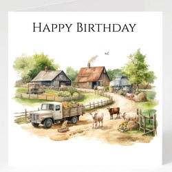 Birthday Card with Matching Gift Tag / Farm, Animals, For her, For Him