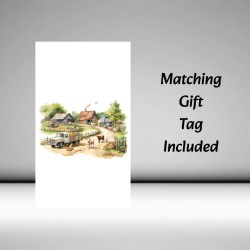 Birthday Card with Matching Gift Tag / Farm, Animals, For her, For Him