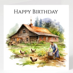 Birthday Card with Matching Gift Tag / Farm, Animals, For her, For Him