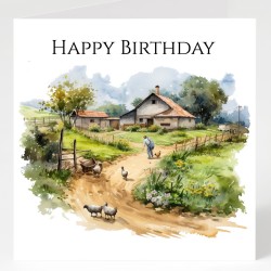 Birthday Card with Matching Gift Tag / Farm, Animals, For her, For Him