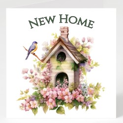 New Home Card with Matching Gift Tag /Bird House, House, Home, Floral, For All