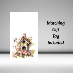 New Home Card with Matching Gift Tag /Bird House, House, Home, Floral, For All