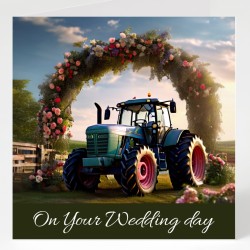 Wedding Day Card & Matching Gift Tag /Farm Wedding, Tractor, Marriage, Floral