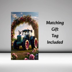 Wedding Day Card & Matching Gift Tag /Farm Wedding, Tractor, Marriage, Floral