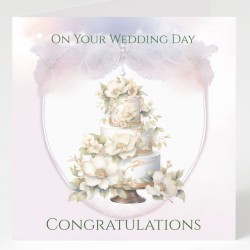 Wedding Day Card & Matching Gift Tag /Elegant, Cake, Marriage, Couple