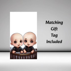 Twins Baby Card & Matching Gift Tag Inc/ Goth Theme, Gothic Style, Gothic Babies