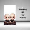 Twins Baby Card & Matching Gift Tag Inc/ Goth Theme, Gothic Style, Gothic Babies