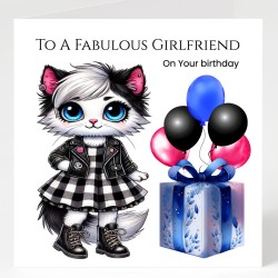 Girlfriend Birthday Card / Gift Tag Inc/ Goth Cat, Gothic Style,