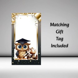 Large Premium Graduation Card & Gift Tag/ University, For him, For Her, Owl,