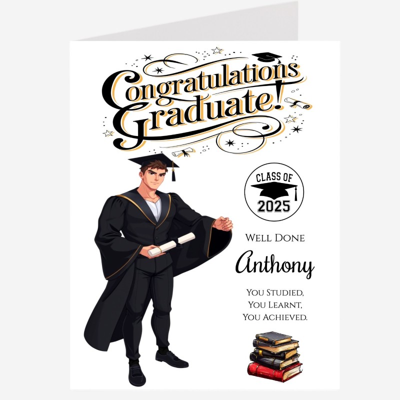 Large Personalised Graduation Card Male & Gift Tag, Uni, Congratulations Large Personalised Graduation Card Male & Gift Tag, Uni, Congratulations