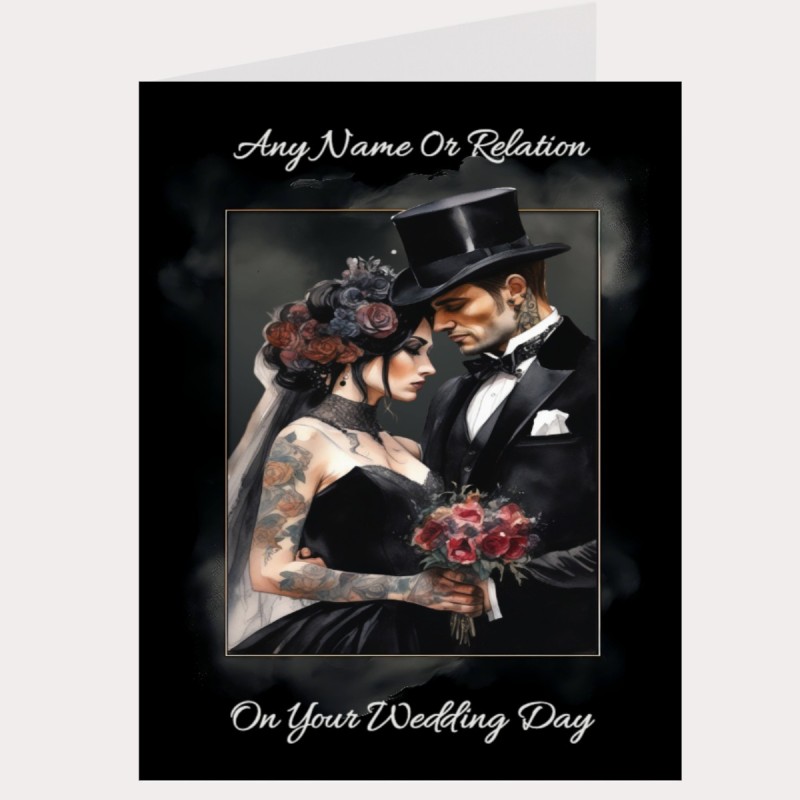 Large Personalised Gothic Style Wedding Day Card & Gift Tag/ Alternative Wedding