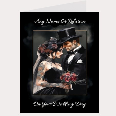 Large Personalised Gothic Style Wedding Day Card & Gift Tag/ Alternative Wedding