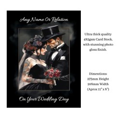 Large Personalised Gothic Style Wedding Day Card & Gift Tag/ Alternative Wedding