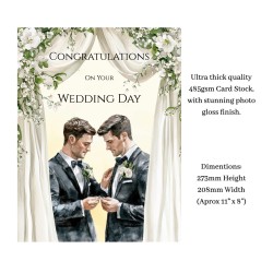 Gay, LGBT, Groom Wedding Day Card & Gift Tag -Large Size, Approx 11x8", Same Sex