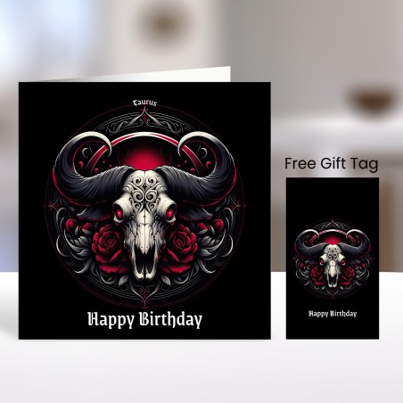 Taurus Birthday Card & Matching Gift Tag /Zodiac, Gothic theme, Alternative