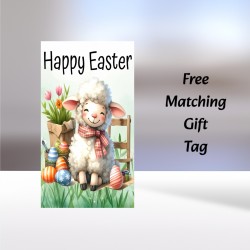 Easter Sheep Greeting Card with Matching Gift Tag/ Easter Eggs